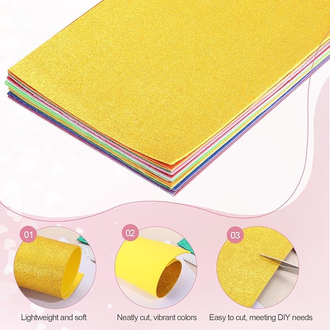 MECCANIXITY 5 Sheets Light Blue Shiny Foam Sheets, 8 Inch x 12 Inch Sparkle EVA - Image 3