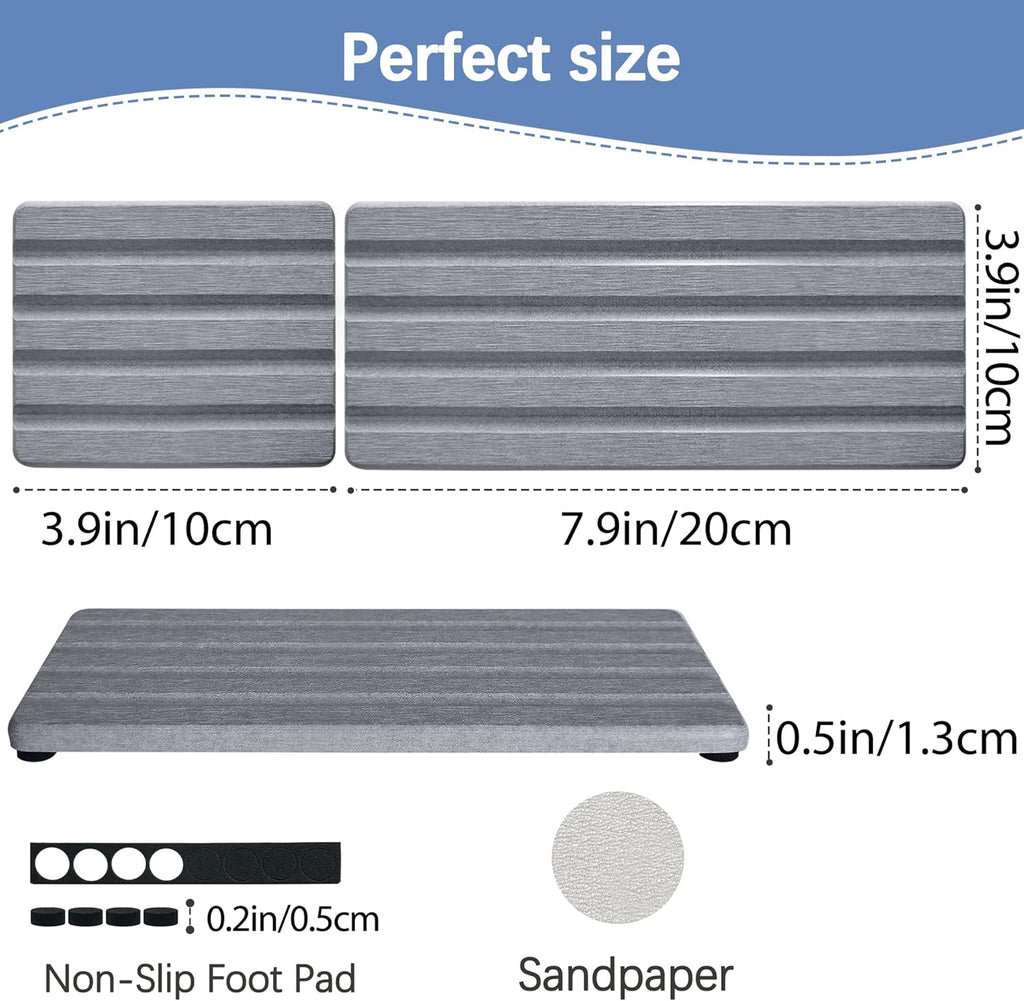 Set of 3 Diatomite Hand Soap Holder, Water Absorbing Stone Tray for Kitchen Countertop, Fast-Drying Bathroom Trays(1pcs 20 x 10cm + 2pcs 10 x 10cm Grey)