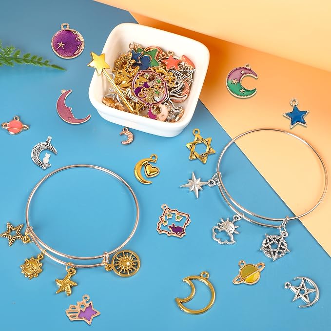SANNIX 120Pcs Mixed Sun Star Moon Charms Jewelry Making Gold Enamel Charm - Image 5