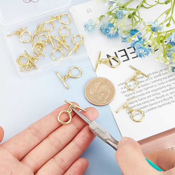 Beebeecraft 15 Sets 18K Gold Plated Toggle Jewelry Clasps Connectors Round Ring - Image 3