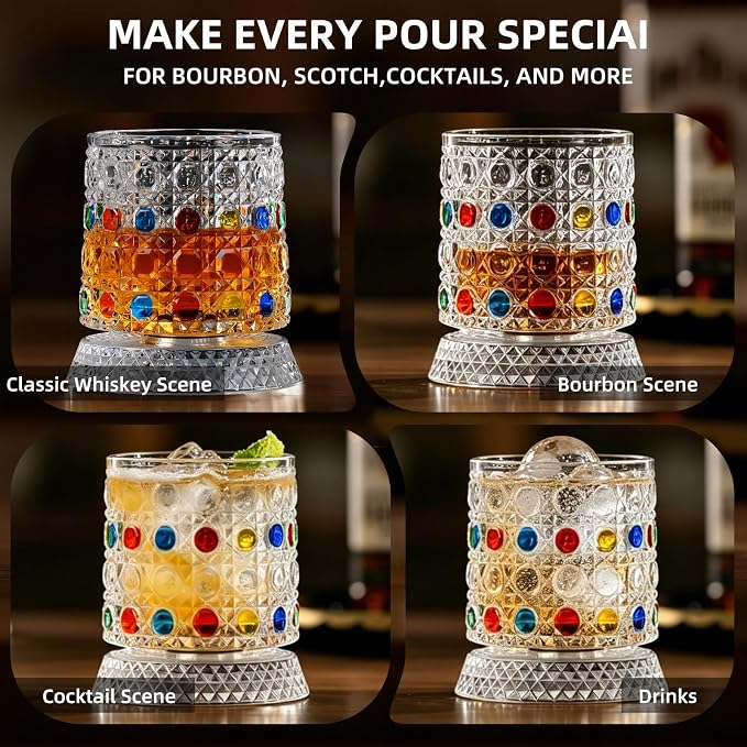 2PCS Spinning Whiskey Glass, 9.4oz | Hand-painted embossed, 360° rotating - Image 3
