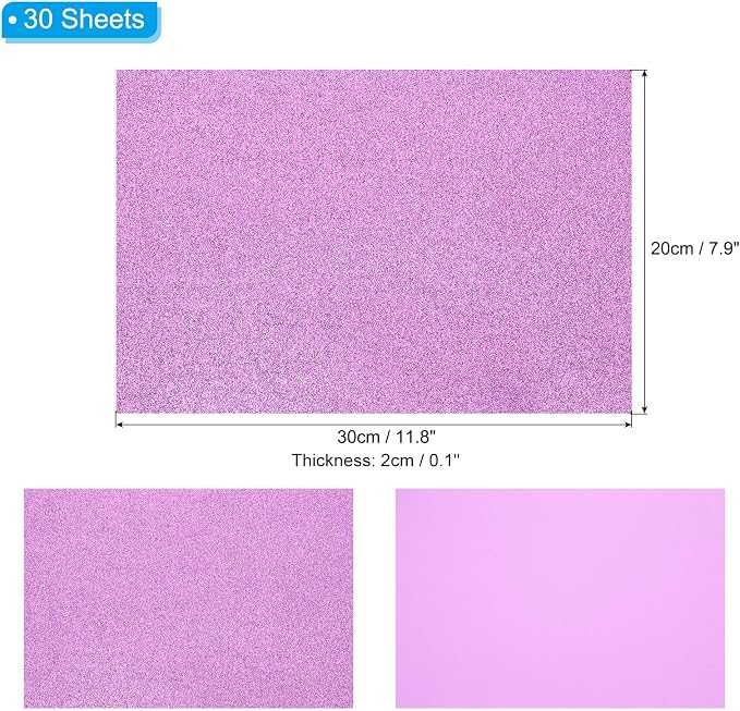 PATIKIL 30Sheets Lavender EVA Glitter Foam Sheet 11.8 x 7.9 Inch 2mm Thick - Image 2