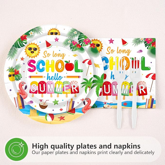 96Pcs So Long School Hello Summer Party Decoration Colorful Sun Popsicle Plates - Image 3