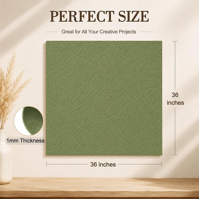 Sage Green Large Felt Fabric 36" x 36", 1mm Stiff Felt Sheet, Nonwoven Fabric - Image 3