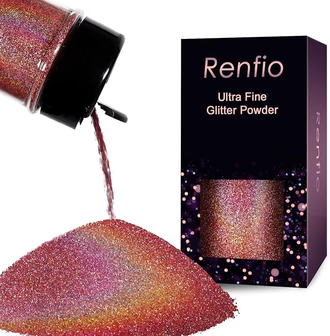 Renfio Holographic Ultra Fine Glitter Powder Metallic Resin Glitter 2.11 Oz PET by Renfio