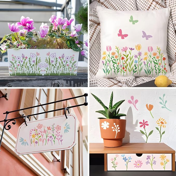 16 Pieces Wildflower Stencils for Painting on Wood, Reusable Flower Paint - Image 4