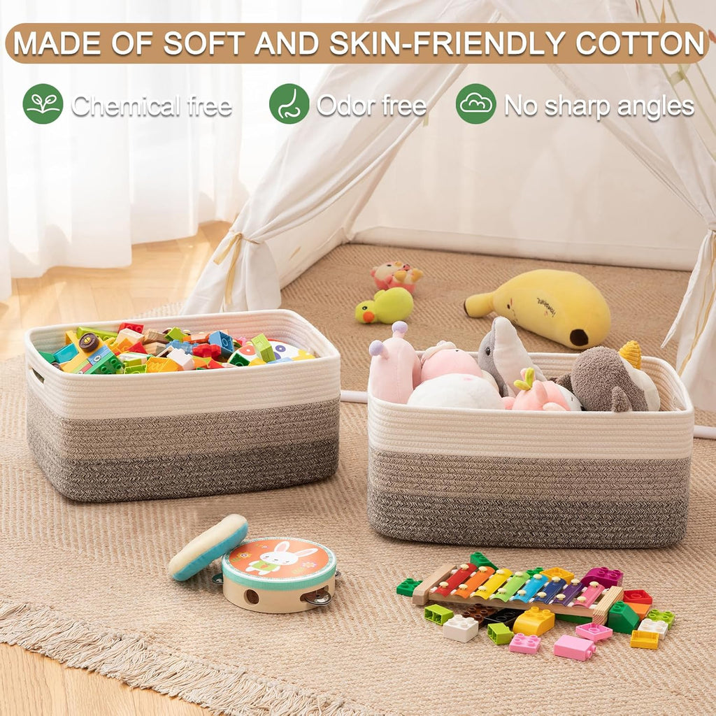 Large Storage Basket for Organizing, Woven Rope Basket for Shelves, Closet Organizer Bins for Clothes, Blanket, Toys, Baby Nursery Storage, 17.7" x 13" x 7.87", 2 Packs Yellow