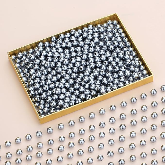 DUQGUHO Gray Pearl Beads for Crafts 6mm Plastic Pearl Beads - Image 2