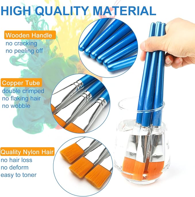 1 inch Flat Paint Brushes for Acrylic Painting, 12 Pieces Large Synthetic Paint - Image 2