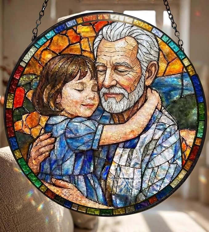 Personalized Grandpa Stained Glass Sun Catcher, Custom Granddaughter Photo - Image 3