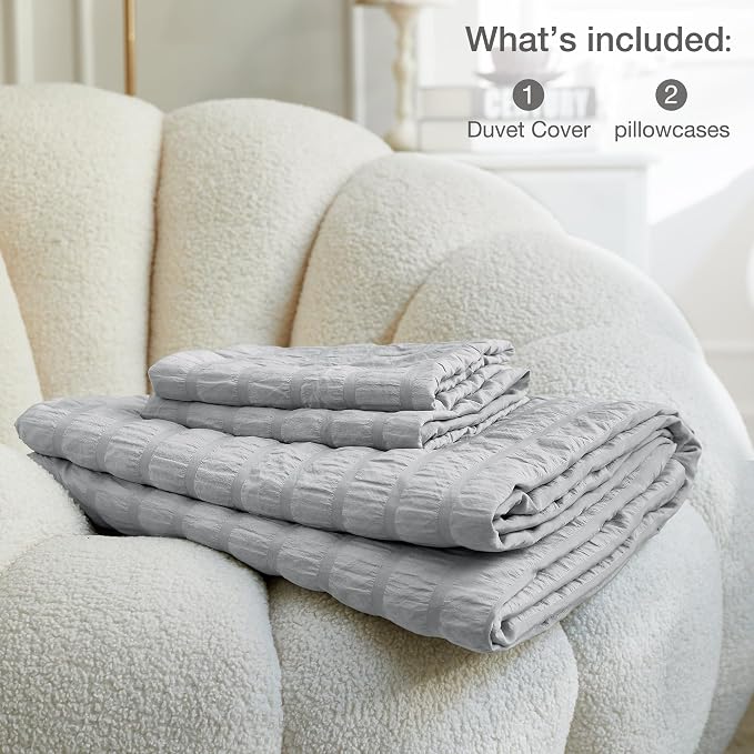 JELLYMONI Light Grey Duvet Cover Queen Size, Soft Breathable Seersucker Duvet - Image 6