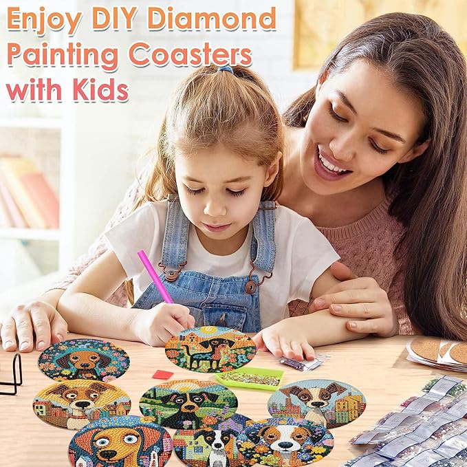 ijbnhd 8 PCS Dog Diamond Art Coasters Diamond Painting Coasters | Diamond - Image 5