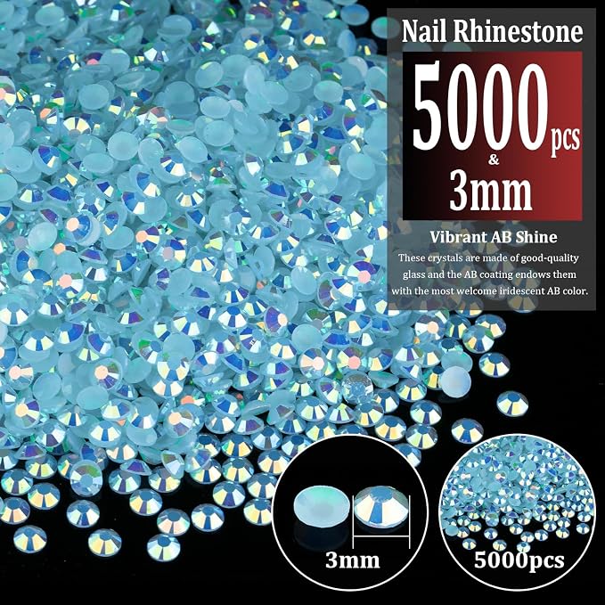 5000pcs 3mm Resin Rhinestones Bulk, Lake Blue AB Flatback Round Jelly - Image 2