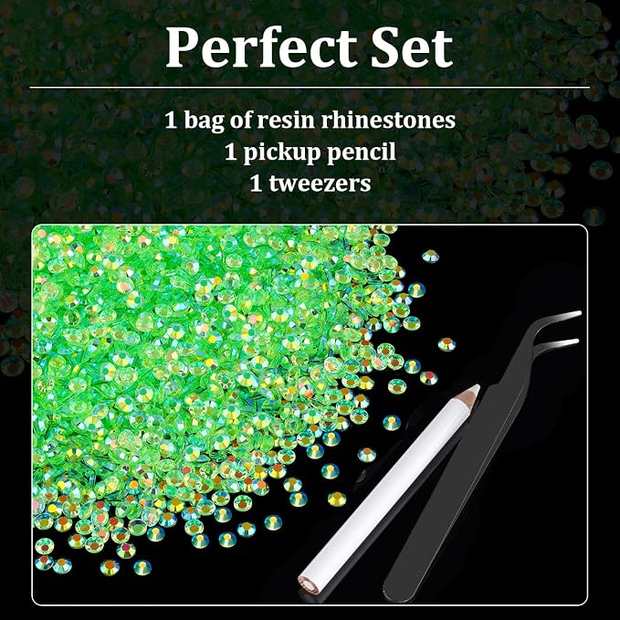 5000pcs 2mm Resin Rhinestones Bulk, Transparent Grass Green AB Flatback Round - Image 4