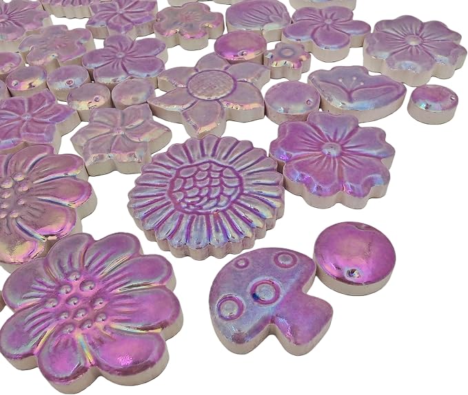 500g/1.1lb Ceramic Mosaic Tiles Mixed Shapes of Flowers, Mushrooms - Image 9