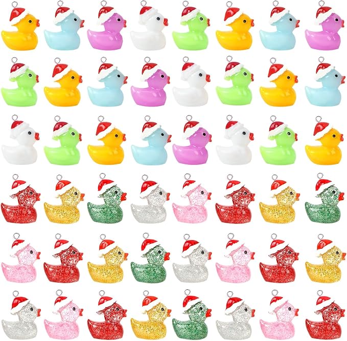 Augshy 64Pcs Christmas Resin Duck Charm, Luminous Glitter Mini Duck Pendant | by Augshy