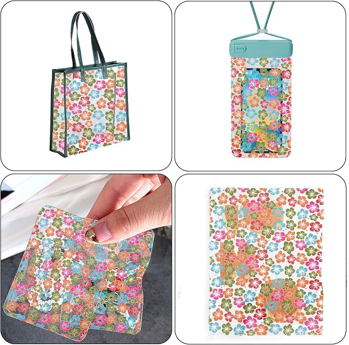Flower Printed TPU Jelly Faux Leather Fabrics, 11.8 x 47.2 Inch Clear TPU Vinyl - Image 7