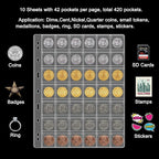 42 Pocket Coin Pages for Collectors, 10 Sheets Coins Sleeves Coin Holders Stamp - Image 2