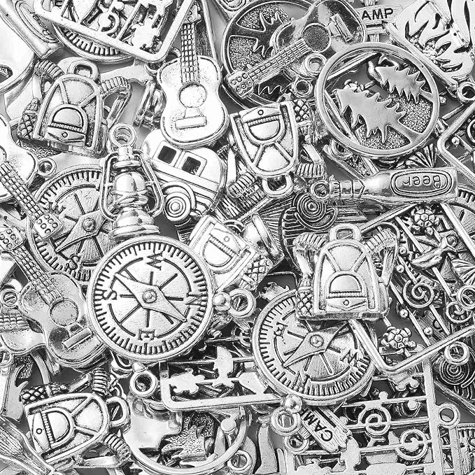 DanLingJewelry 100Pcs 10 Styles Retro Camp Charms Camp Sign Fire Guitar - Image 7