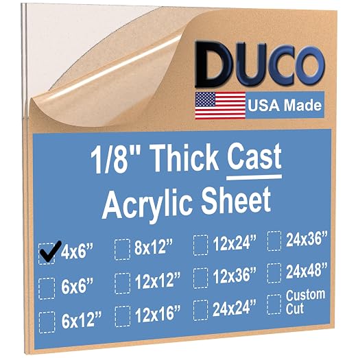 Duco Clear Cast Acrylic Sheets 1/8" Thick 4" x 6" by DucoPlasticsSupply