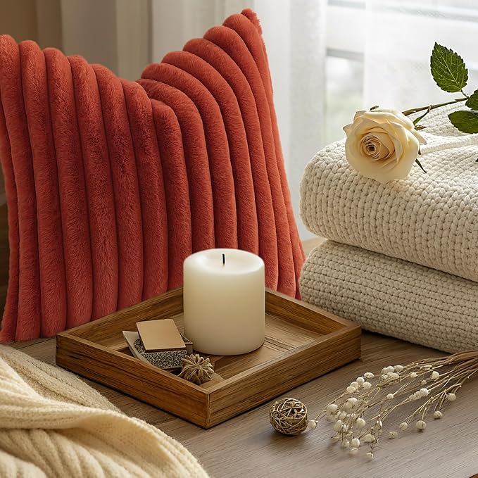 decorUhome Cozy Faux Fur Throw Pillow Covers 18x18 Set of 2 Decorative Soft - Image 9