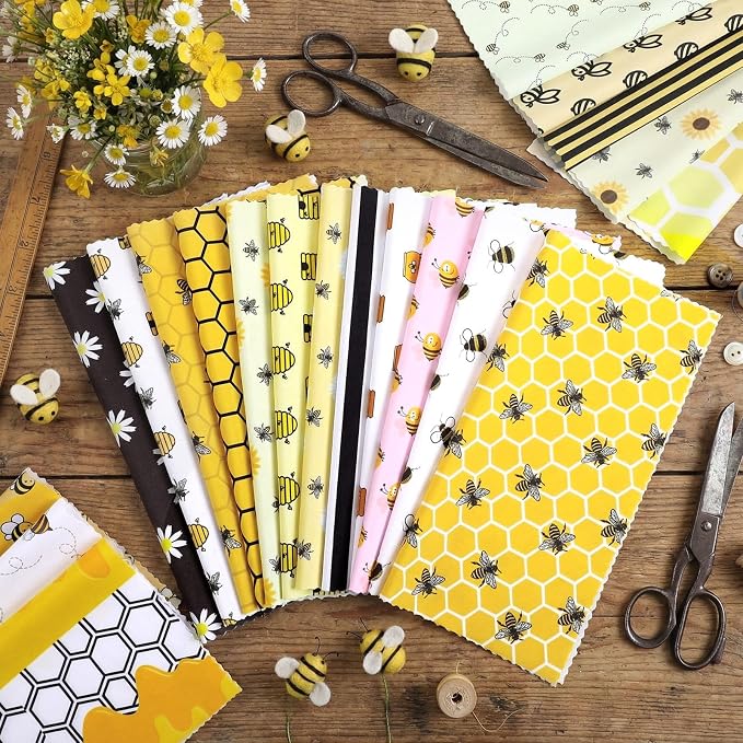 HunnmingRe 20 Pcs 10''x10'' Bee Quilting Fabric Square Honeycomb Precuts - Image 3