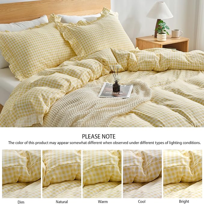 Gingham Duvet Cover King Size, 3 Pieces Soft Breathable Microfiber Plaid - Image 5