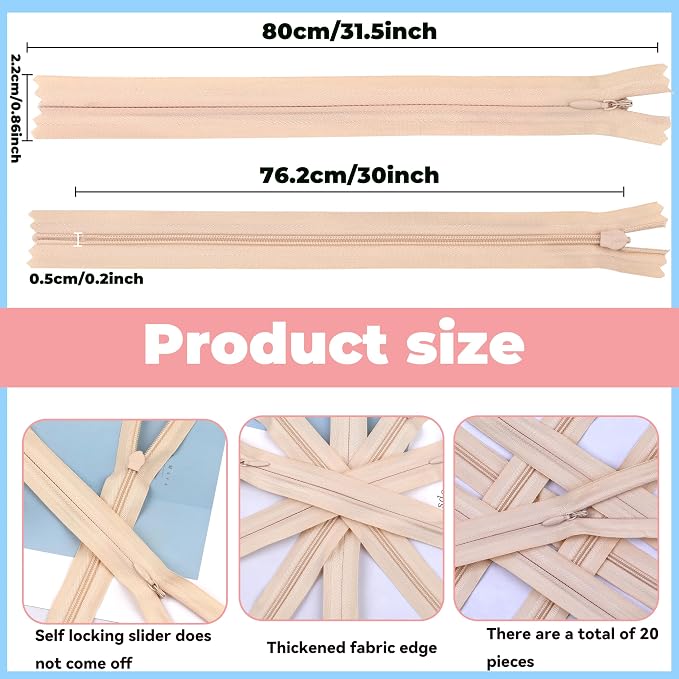 YAKA 20pcs Lvory Nylon Invisible Zippers Tailor Sewing Tools Garment - Image 2