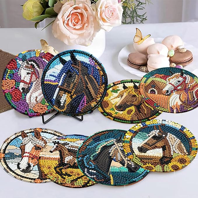 Zythron 8 Pack Diamond Art Coasters, Horse Diamond Painting Coasters Kits | - Image 5