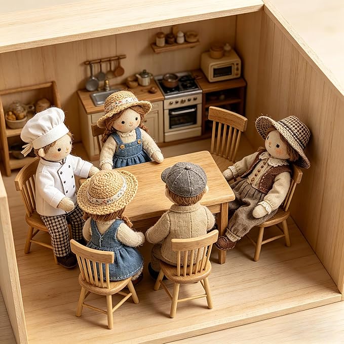 Z MAYABBO Wooden Dollhouse Furniture of Table & Chair, Miniature Dollhouse - Image 2
