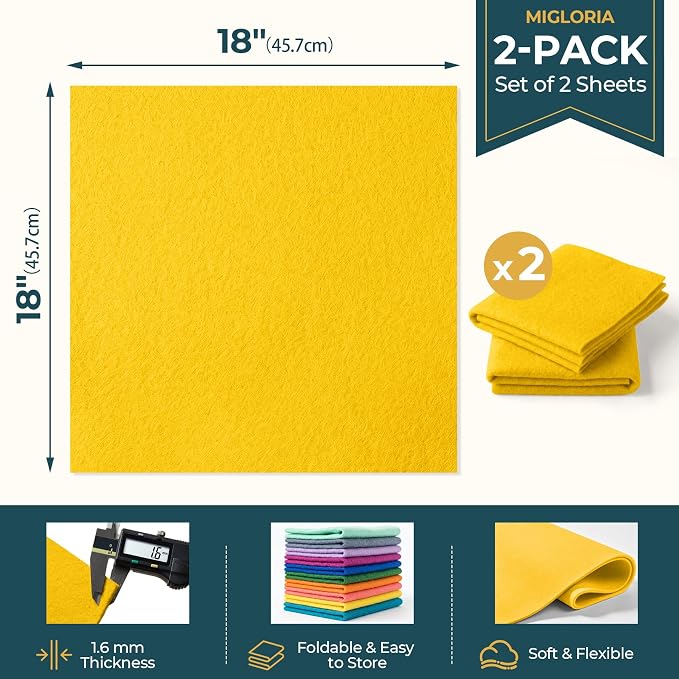 Felt Fabric Sheet 18 x 18 Inch, 1.6mm Thick | Soft and Flexible Nonwoven - Image 2