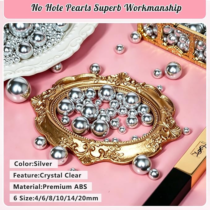 2000PCS Pearls for Crafting, Sliver No Hole Beads for Centerpieces Vases - Image 3