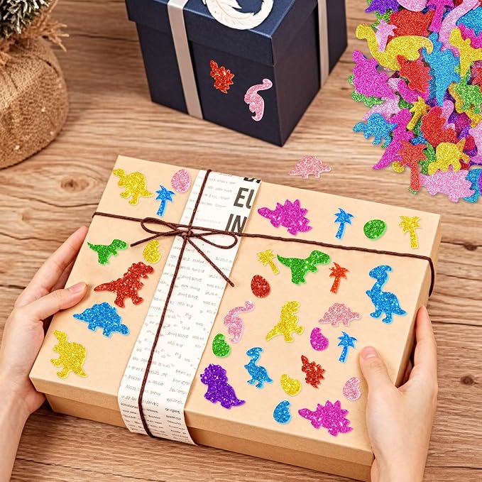 681 Pcs Glitter Foam Stickers, Dinosaur Shapes Stickers, 7 Sheets Colorful 3D - Image 6