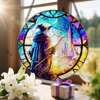Stained Glass Window Hanging, LAOWEIKI 8'' Witch Suncatcher, Stained Glass - Image 6