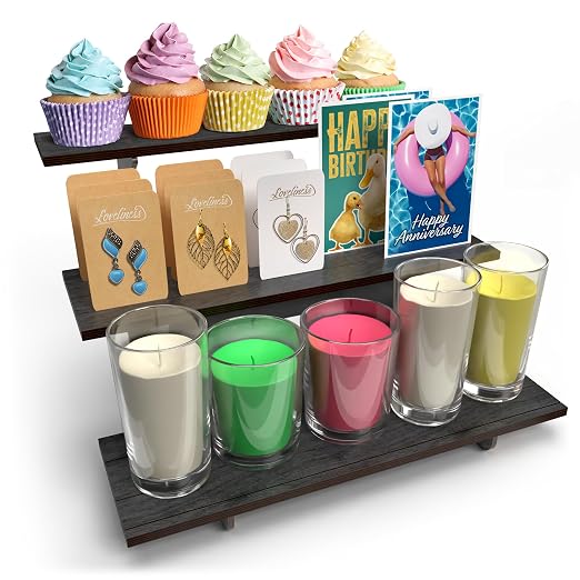 DS The Display Store Straight Black Wooden Tiered Stand, Portable Products Shelf - Image 6