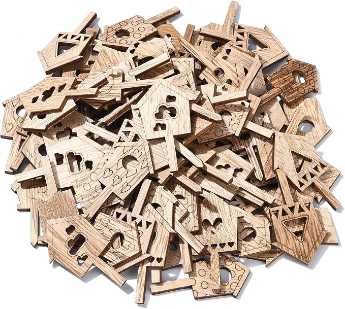 100 pcs Mixed Styles House Theme Unfinished Wood Cutout Charms Lovely Home Wood - Image 3