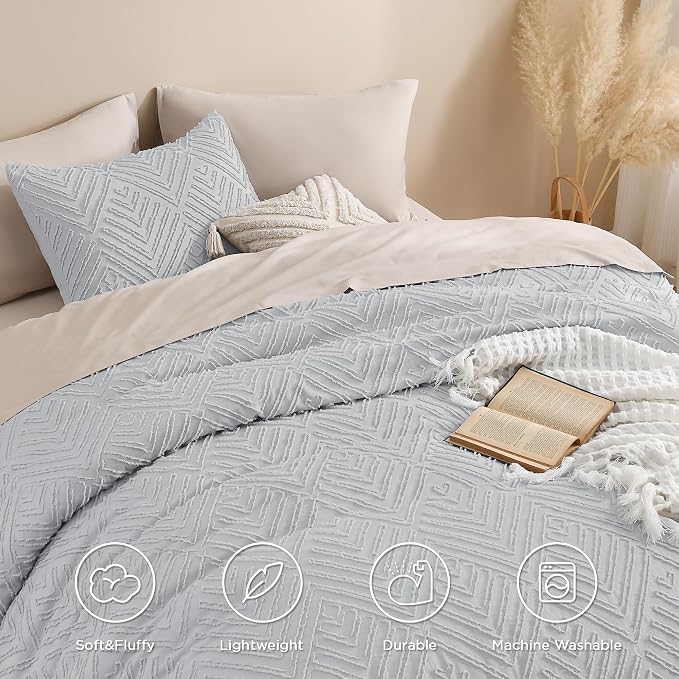 Andency Light Grey Comforter Full Size, 3 Pieces Boho Lightweight Fluffy - Image 4