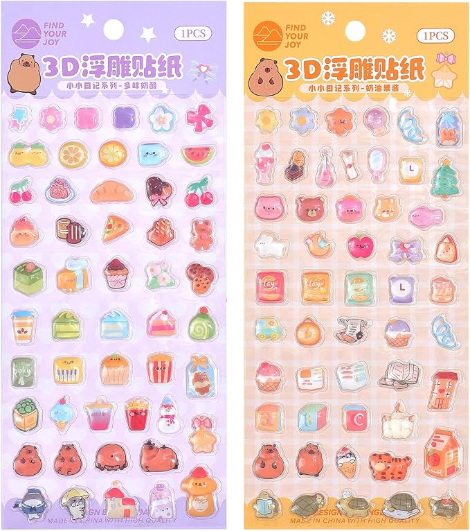 Girl's 3D Cute Japanese Puff Sticker, 100+ Kawaii Dessert and Animal Mini Puffy by Unknown