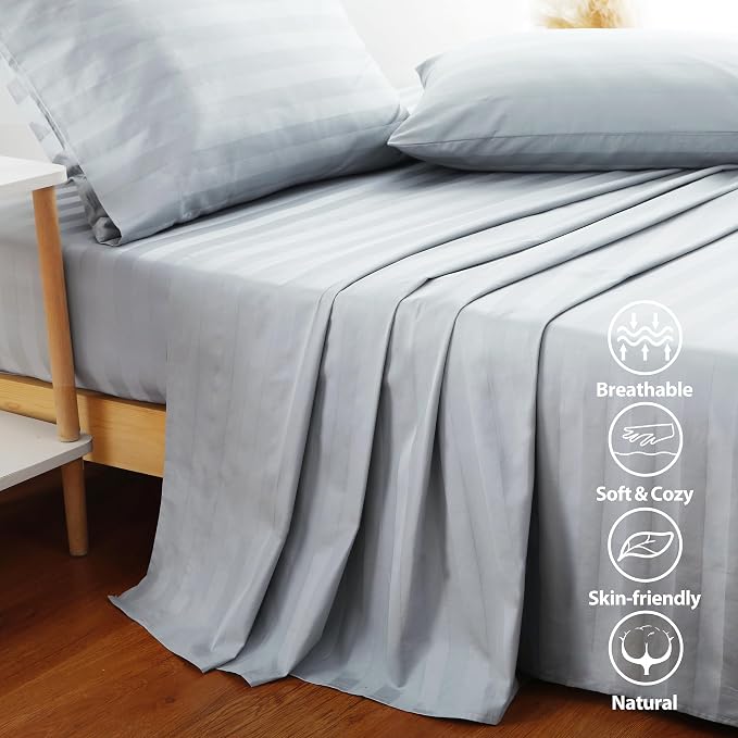Flat Sheet Only King Size, 400 TC 100% Egyptian Cotton Flat Sheet Striped - Image 4