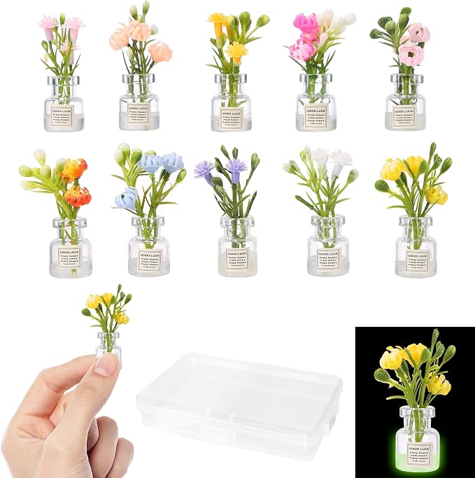 10 Pcs Miniature Mini Plant Flowers, 1:12 Tiny Small Glow in the Dark | Glass by LUFEEMGA
