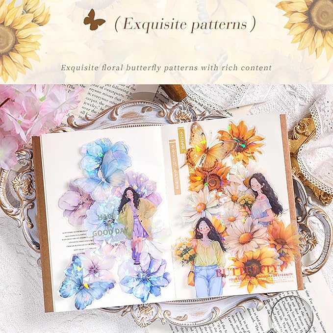 Doraking 60 Pieces Glitter Shiny Flower Stickers - Image 5