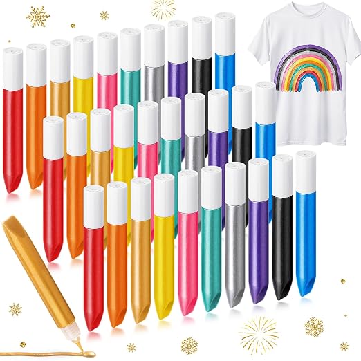 Fullhawl 30 Pcs Fabric Paint Set 0.34 oz 10 Colors 3D Glitter Puffy Paint by Fullhawl