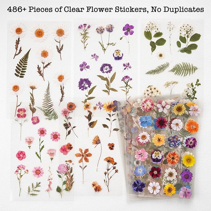 Knaid Pressed Flower Themed Stickers Dried Floral Resin Stickers Decals - Image 4