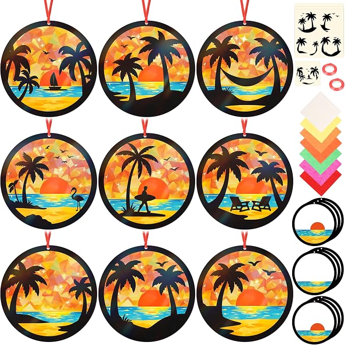 Renbuzhu 48PCS Summer Crafts: Paper Tropical Palm Tree Suncatchers DIY Kits by Renbuzhu