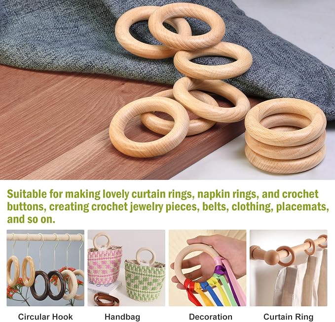FoDau770 10pcs Natural Beech Wooden Rings, Unfinished Solid Wood Rings Heavy - Image 7