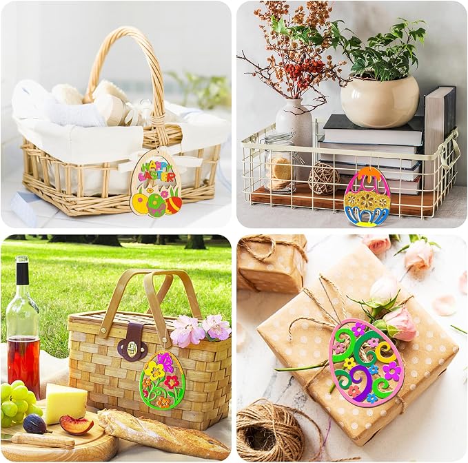 80PCS Wooden Easter Ornaments to Paint, 10 Styles DIY Blank Unfinished Wood Egg - Image 5