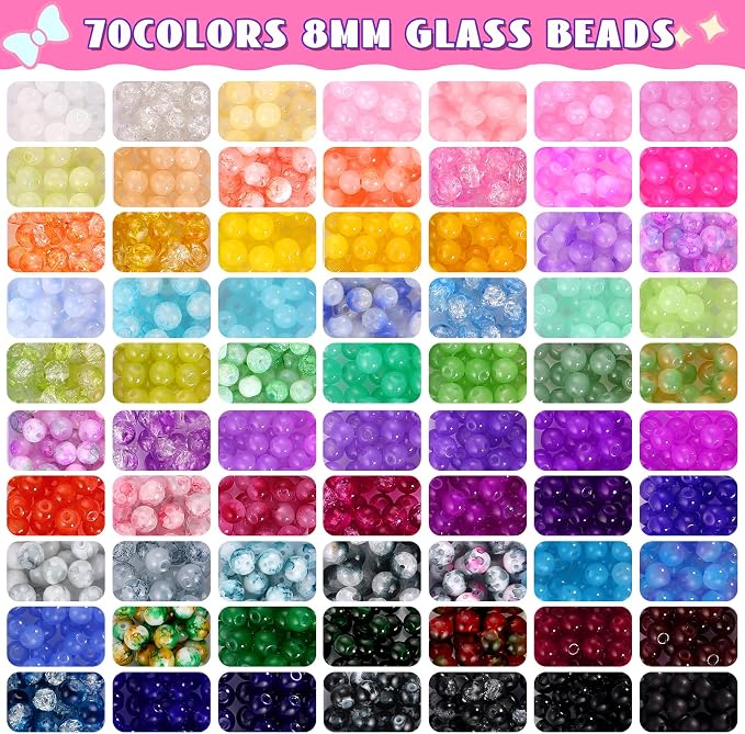 8mm Glass Beads Bracelet Making Kit, Funtopia Round Glass Beads - Image 7