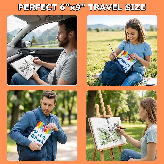 6" x 9" Sketch Book, Spiral Bound Sketch Pad, 50 Sheets 68lb/100gsm Acid-Free - Image 4