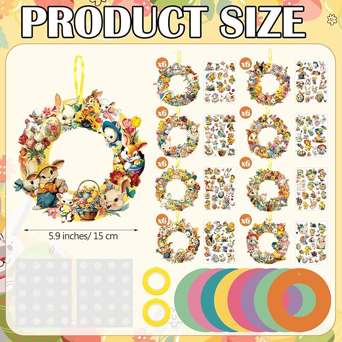 Hollowfly 48 Sets Vintage Wreath Craft Kits DIY Bunny & Chick Paper Crafts Make - Image 3