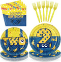 96 Pcs Yellow Cartoon 2nd Birthday Party Supplies Yellow Jeans Banana Plates by Greencian